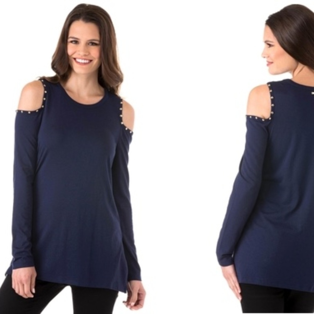Michael Kors Cold-Shoulder Blouse w/Studs - Sz. L